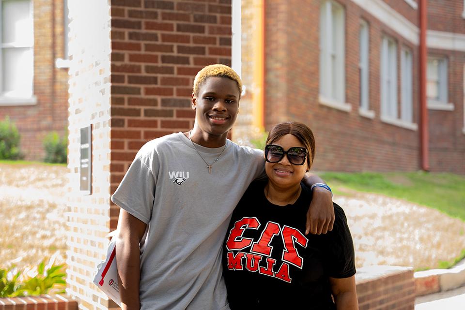 Student with parent on orientation day